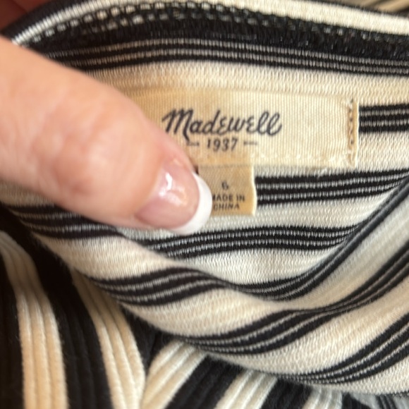 Madewell Black and White Stripe Scoop Neck Fit & Flare Short Sleeve Dress Size 6 - Picture 6 of 14
